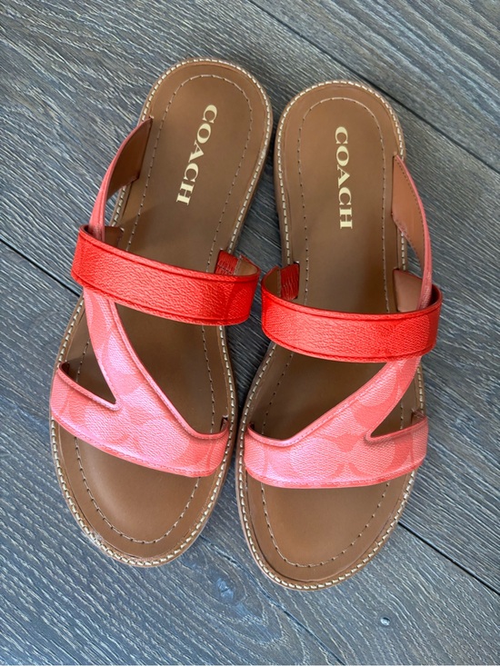 Coach Shoes - COACH Women's Red Coral Leather Slide Sandals NIB